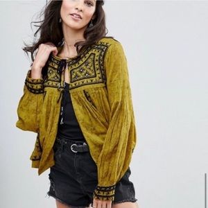 Free People “Twilight” Mustard Yellow Embellished Jacket